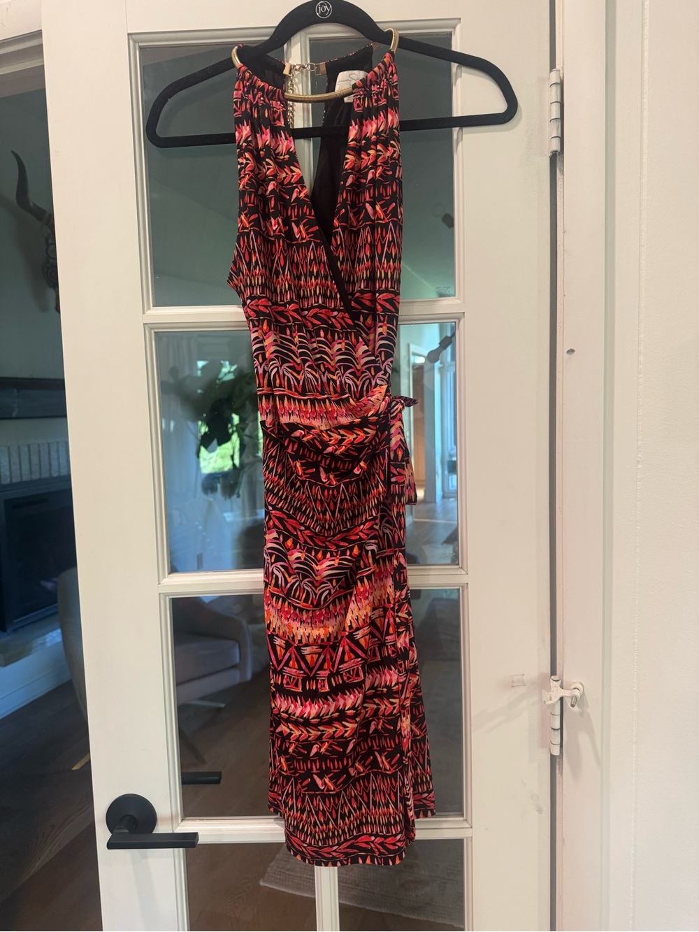Jessica Simpson One-Shoulder Geometric Maxi Dress - Red/Black/Orange
